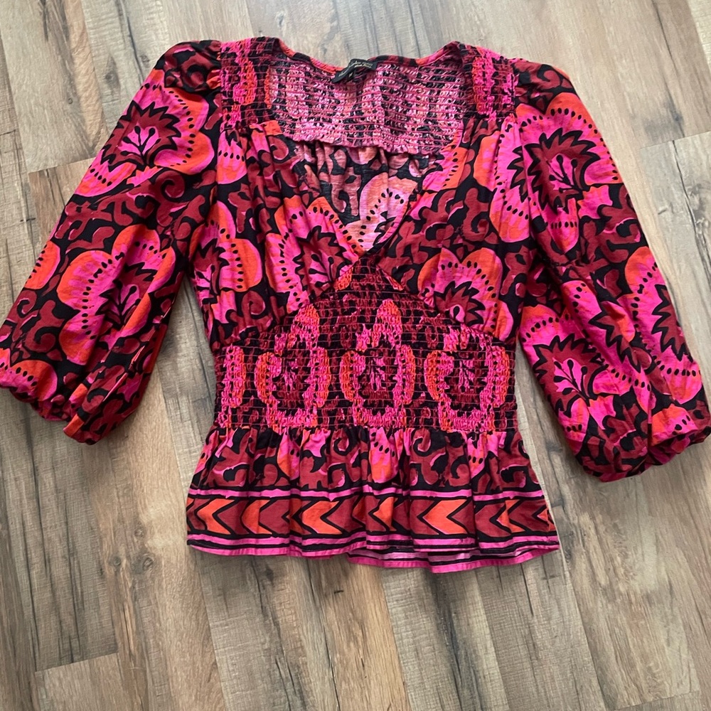 House of Harlow 1960 Nicole Richie Floral Balloon Sleeve Smocked Top